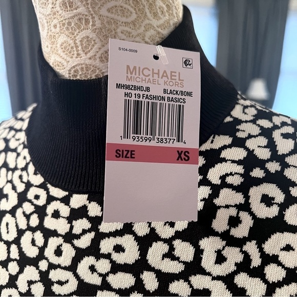 NWT MICHAEL KORS Black/White Leopard Print Sleeveless Ruffle Mini Dress Sz XS - Picture 10 of 13
